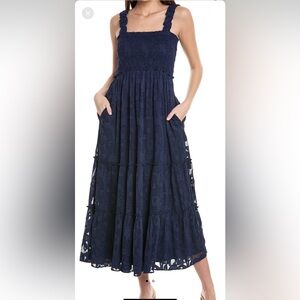Lilly Pulitzer Hadly Smocked Maxi Navy Dress NWT